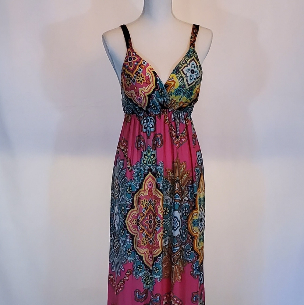 Women's NWT Colorful Bohemian Summer Maxi Dress Large